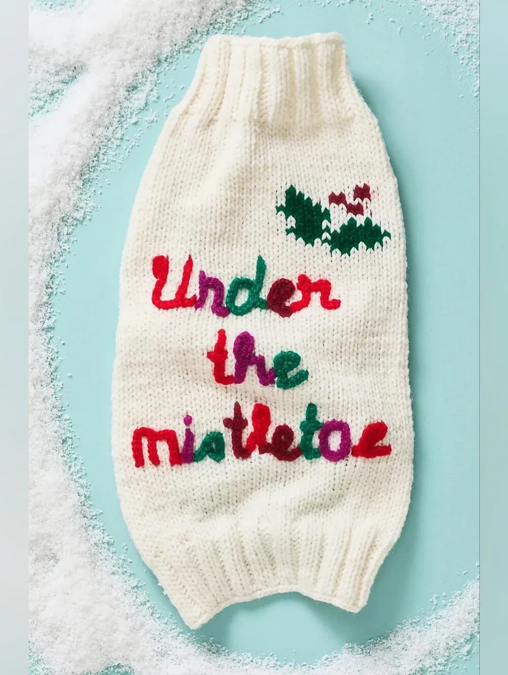 Anthropologie Hand Knit Holiday 'Under the Mistletoe' Cream Dog Sweater M